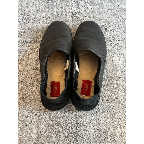 UGg Cooke Loafer Slipper Size 10 Black Suede Wool Lined Collapsible Heel 16596 - Picture 6 of 13